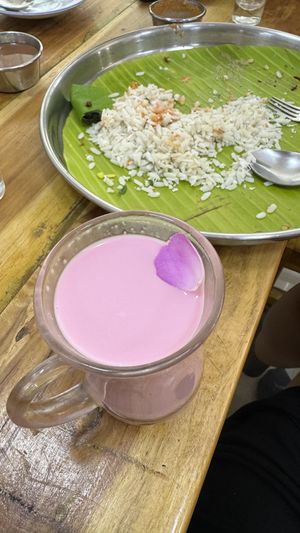 Vegan Rose milk  - we finished the tasty thali too quickly 😅  at No Oil No Boil Restaurant - அடுப்பில்லா எண்ணெயில்லா உணவகம் in Chennai