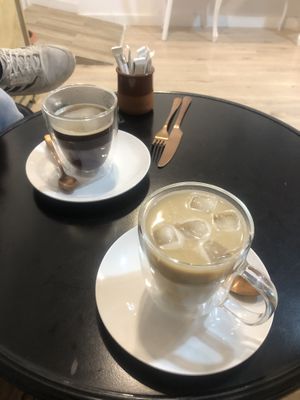 Americano and iced americano with so milk   at Natury in Barcelona