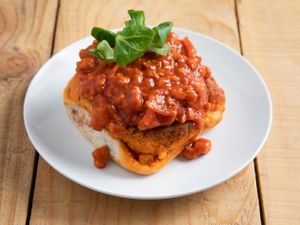 savory plantbased Pizza Roll with Bolognese topping at Natury in Barcelona