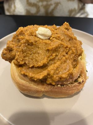 Roll sobrasada, riquísima con un toque de picante!  at Natury in Barcelona