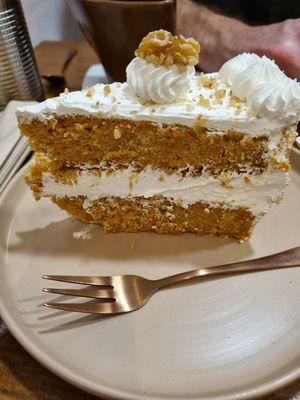 Carrot cake - looks good but was dry (and salty) at Natury in Barcelona