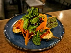Spicy stuffed aubergine (with lentils). at Ubiquitous Restaurant in Buncrana