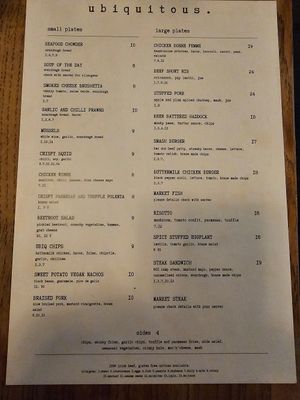 The menu. at Ubiquitous Restaurant in Buncrana