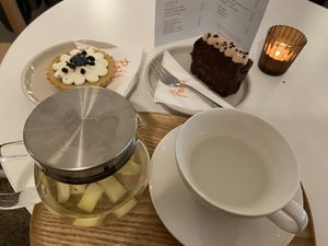 Delicious cakes and huge portion of tea  at Petit by Sam in The Hague