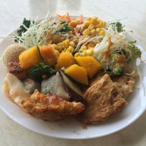 buffet plate at Pepper Tree Veggie Cuisine in Houston
