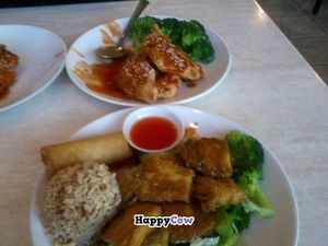 Main course. We both tried a bit of everything and it all way on the same level of supreme deliciousness. :) at Pepper Tree Veggie Cuisine in Houston