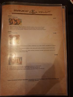 Speisekarte at Byblos in Mallorca