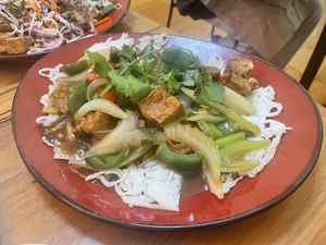 Crispy rice noodles with tofuu  at Nem Viet in Castlemaine