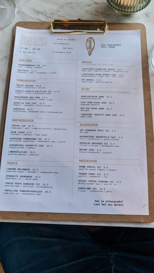 Menu at Grand Café De Lichttoren in Eindhoven