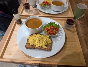 Vegan eggs set breakfast! at The Kind  in Kyoto