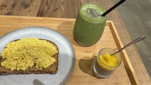 “Egg” on toast with a chia pudding and green smoothie   at The Kind  in Kyoto