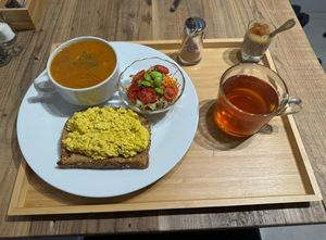 Vegan egg set  at The Kind  in Kyoto