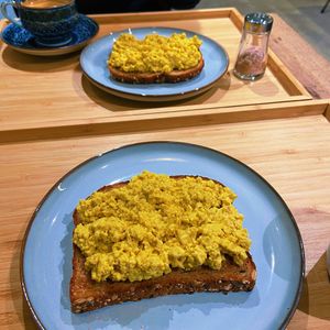 Vegan scramble on toast  at The Kind  in Kyoto