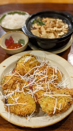 Vegan Eggplant and Coconut, Braised Tofu with Cashew Nuts  at Madam Tran Restaurant & Cooking Class in Hanoi