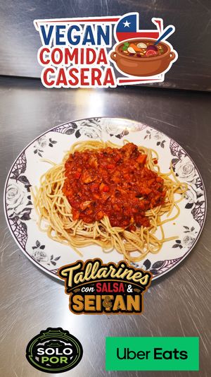 Seitan Tomato Sauce with Spaghetti at Chilewok Meat & Vegan - Reino del Aji in La Serena