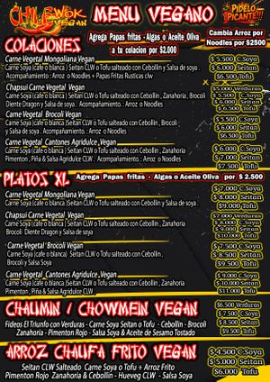 Vegan Menu at Chilewok Meat & Vegan - Reino del Aji in La Serena