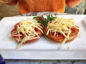 Cheese and tomato bagel  at Bagel in Mallorca