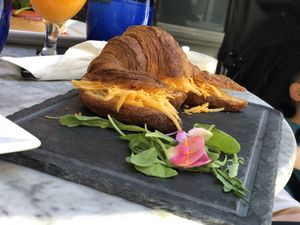 Vegan croissant with vegan cheese. at Bagel in Mallorca