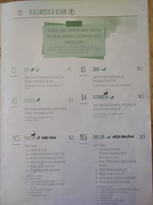 Vegan / vegetarian menu in German and english at MẸ OI - Restaurant & Bar in Jena