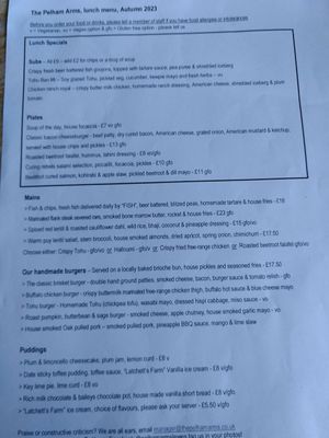 Weekday menu at The Pelham Arms  in Lewes