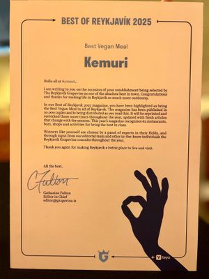 Best Vegan Meal Award at Kemuri in Reykjavik