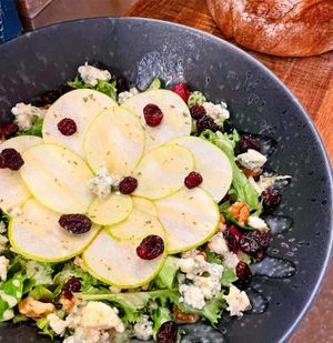 Pear and Gorgozola Salad, with Walnuts and Thyme and Honey Aioli - Vegetarian at Viva Creative Kitchen in Porto