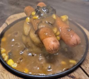 Mashed potatoes with sausages at Naughty Root in Selangor