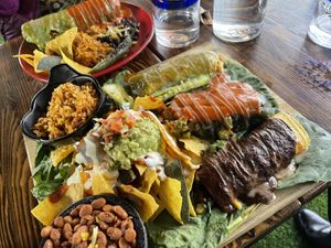 The Fiesta Plate and Wet Burrito  at The Grain Cafe in Los Angeles