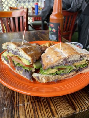 Vegan torta and their homemade hot sauce!  at The Grain Cafe in Los Angeles