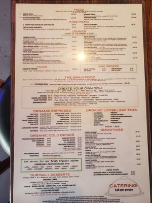 Menu at The Grain Cafe in Los Angeles