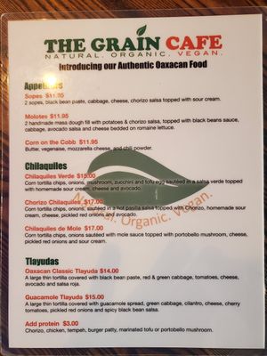 Menu at The Grain Cafe in Los Angeles