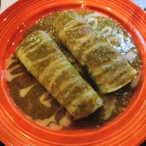 Enchiladas Verde (w/frijoles arroz on the side) at The Grain Cafe in Los Angeles