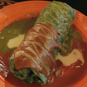 Rojo+verde wet burrito with tempeh at The Grain Cafe in Los Angeles