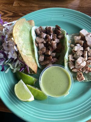 Vegan Tacos - Love the Chick’n’ Taco - Oops Needed Cilantro 🌿 Next Time All Chick’n’ Tacos, the Potato and Asada were good too yummy 😋  at The Grain Cafe in Los Angeles