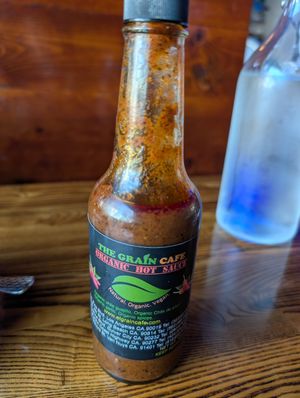 HOT sauce. Seriously, it's hot! at The Grain Cafe in Los Angeles