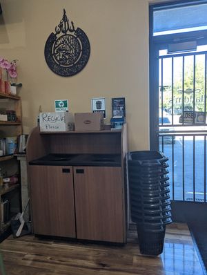 Trash and recycle indoors at Aladdin's Market & Kitchen in Reno