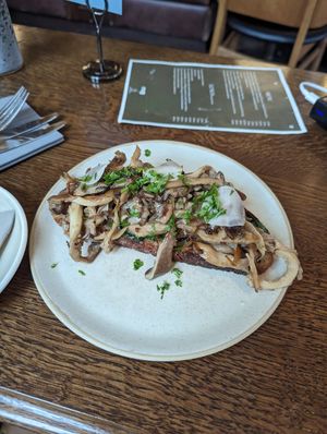 Mushroom toast (ask to make it vegan without butter) at Rug Bakery in Copenhagen