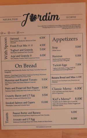 Menu 2024 at Jardim Natural Food in Sao Miguel