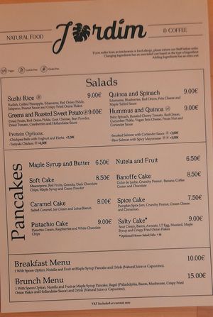 Menu 2024 at Jardim Natural Food in Sao Miguel