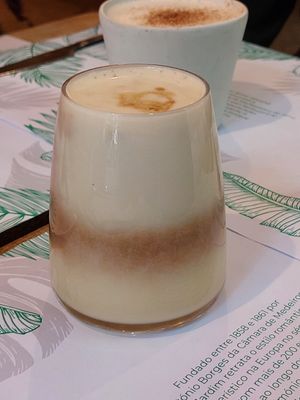Pumpkin spice latte with oat milk at Jardim Natural Food in Sao Miguel