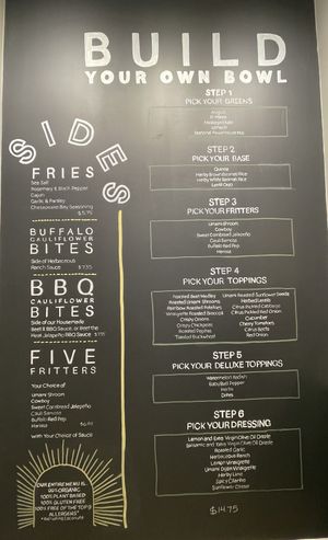 Bowl ingredient menu  at Rooted3 in Bethesda