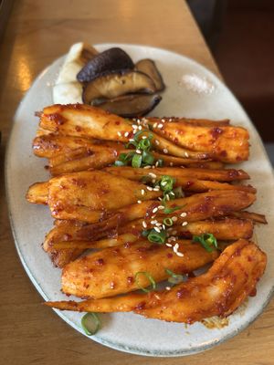 Obsessed!!   My fav meal at another place has deodeok jeon so I was so excited to eat them whole like this.  The best!  at Parc Seoul in Seoul