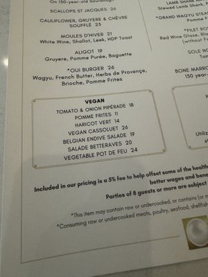 Vegan menu  at Maison Margaux in Minneapolis