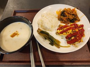 See how lovely food is! This place is absolutely comfortable, and people really being kind for guests. This is picture for food but also more impressive that I feel them as friends at JustBe Temple - 홍대선원 in Seoul