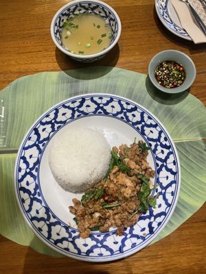 “Pork” and basil with ricee  at Ros' Niyom - Silom Complex in Bangkok