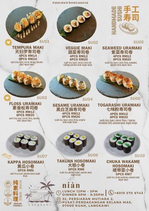 New Sushi Menu (October 2024) at Niàn Cafe in Langkawi