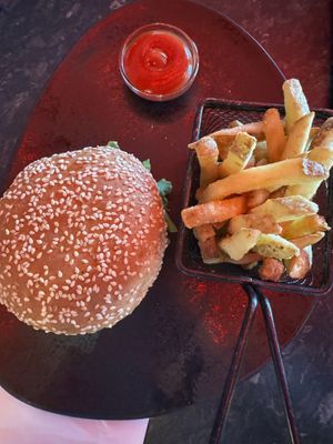 Vegan burger and fries  at KEF - Elda  in Keflavik