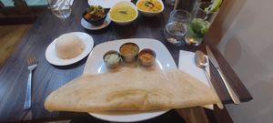 Dosa. Then Sag aloo, Tadka Dal, Korma up top.  at Mallus in Maidstone