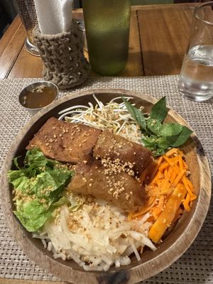 Bun bat with lemongrass tofu & springroll   at Food Lab in Siargao