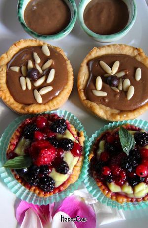 My breakfast. Vegan cupcakes with cream and berries, chocolate cream and coffee with pine nuts at Bio BnB Villa Medicea Lappeggi in Florence